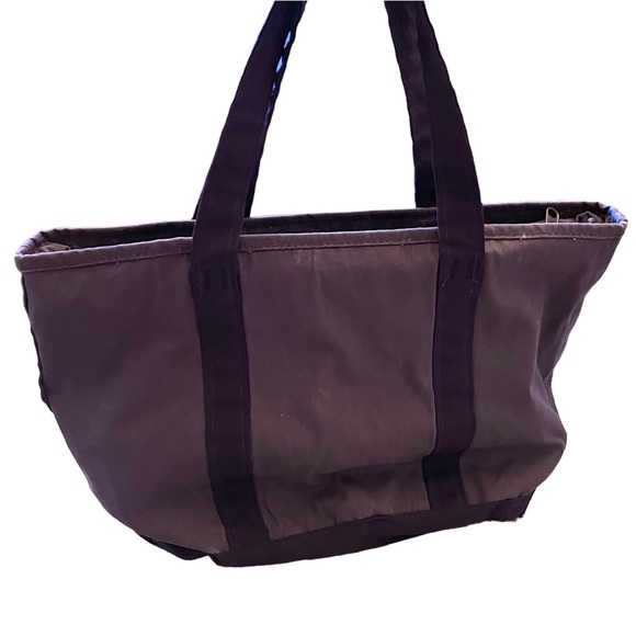 LL BEAN Boat Tote Bag Waxed Canvas VINTAGE Script Logo ZIP Top Gray / Green Camo - Picture 2 of 11